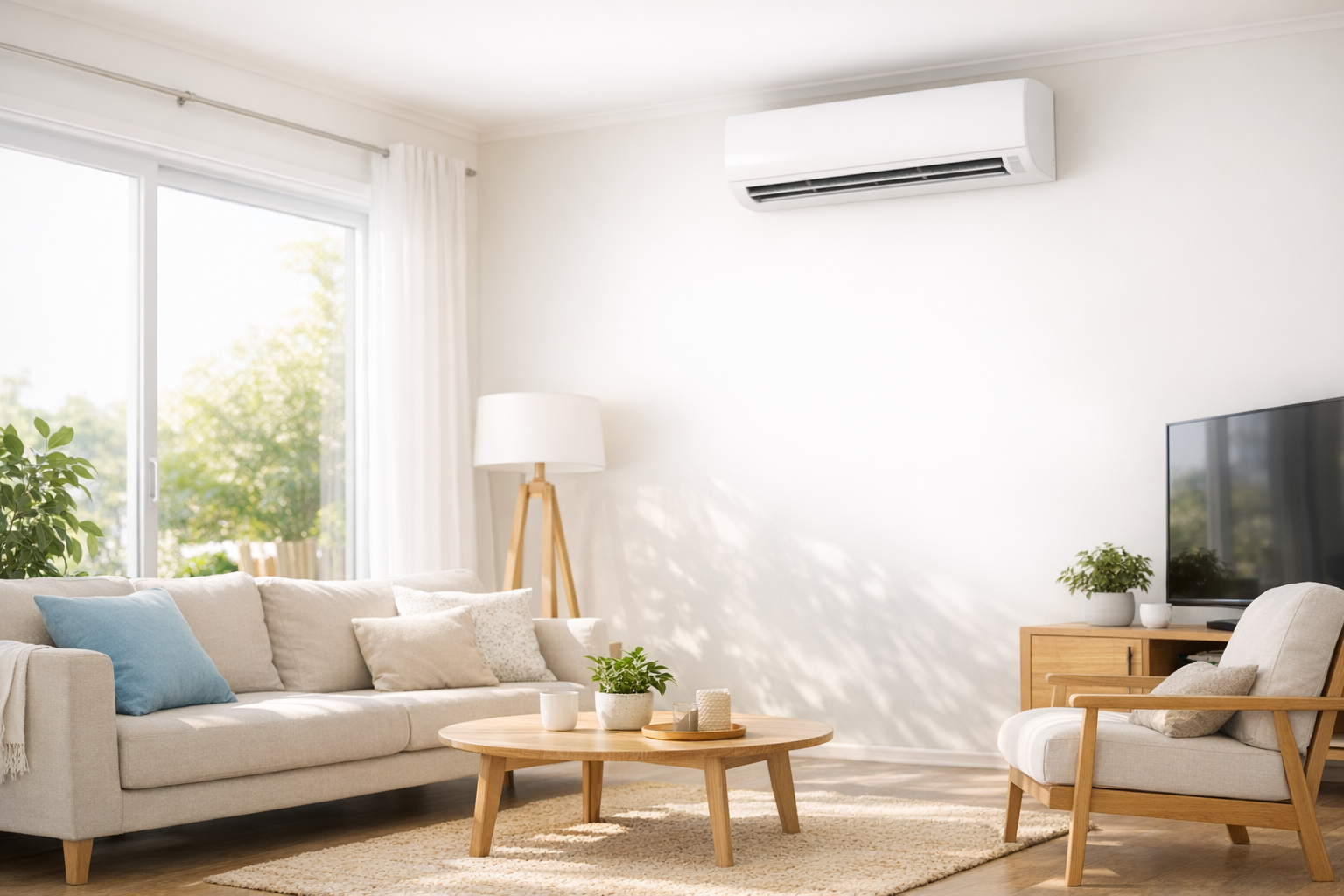 Technician cleaning air conditioner