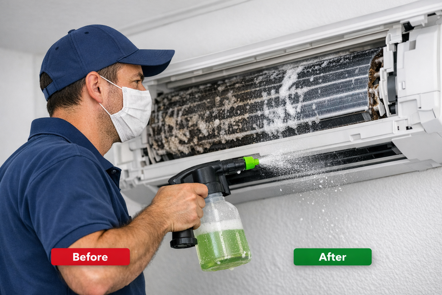 technician spraying filter